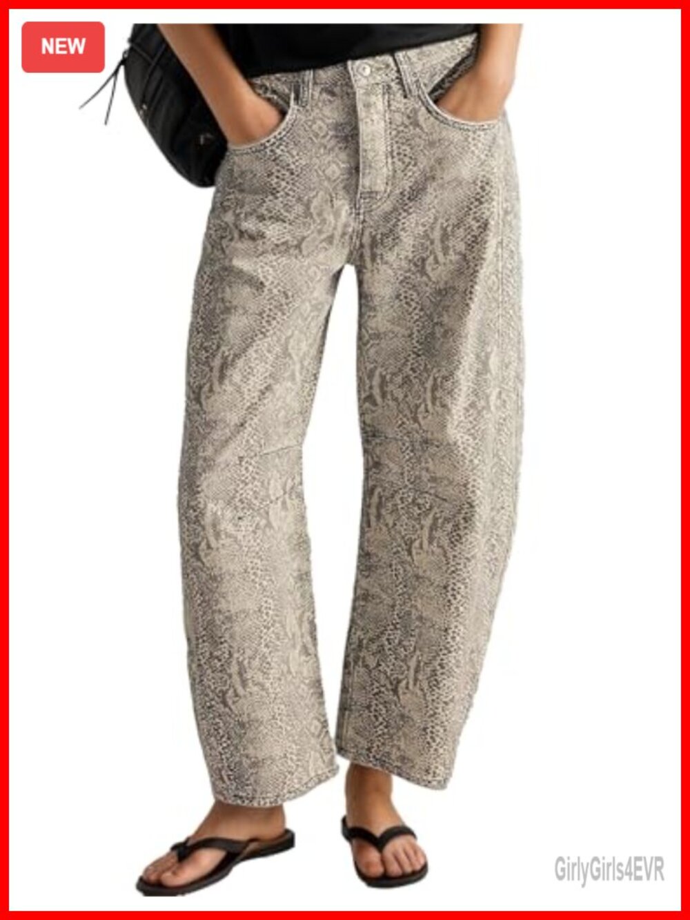 Barrel Jeans Baggy Mid Rise Floral Leopard Print Ankle Boyfriend Denim Pants